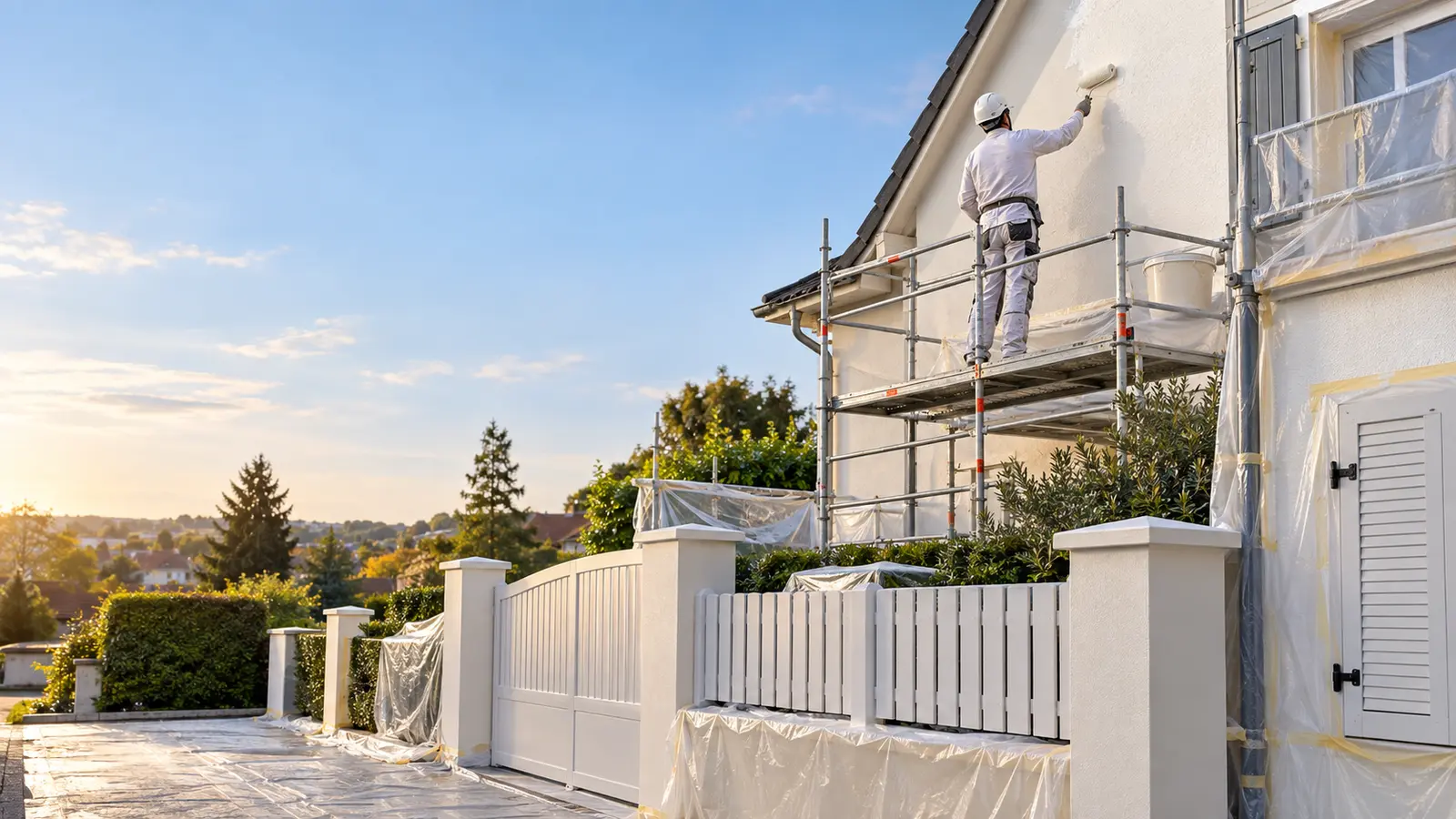 Illustration d'un artisan réalisant la peinture et le ravalement extérieur d'un pavillon à Clamart
